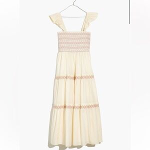 Madewell Lucie Smocked Tiered Midi Dress - Cream and Pink - Medium